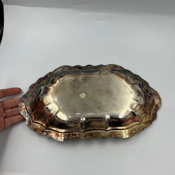 Vintage Silver Plated Tray Textured Rose Pattern Ribbon Decorative Serving Tray - Picture 5 of 8